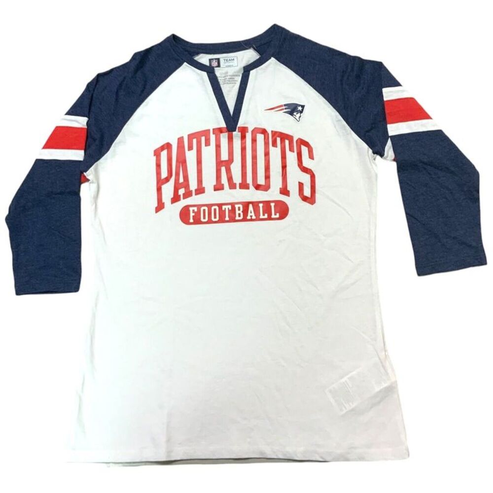 NFL Patriots White Navy Red Raglan Long Sleeve Tee